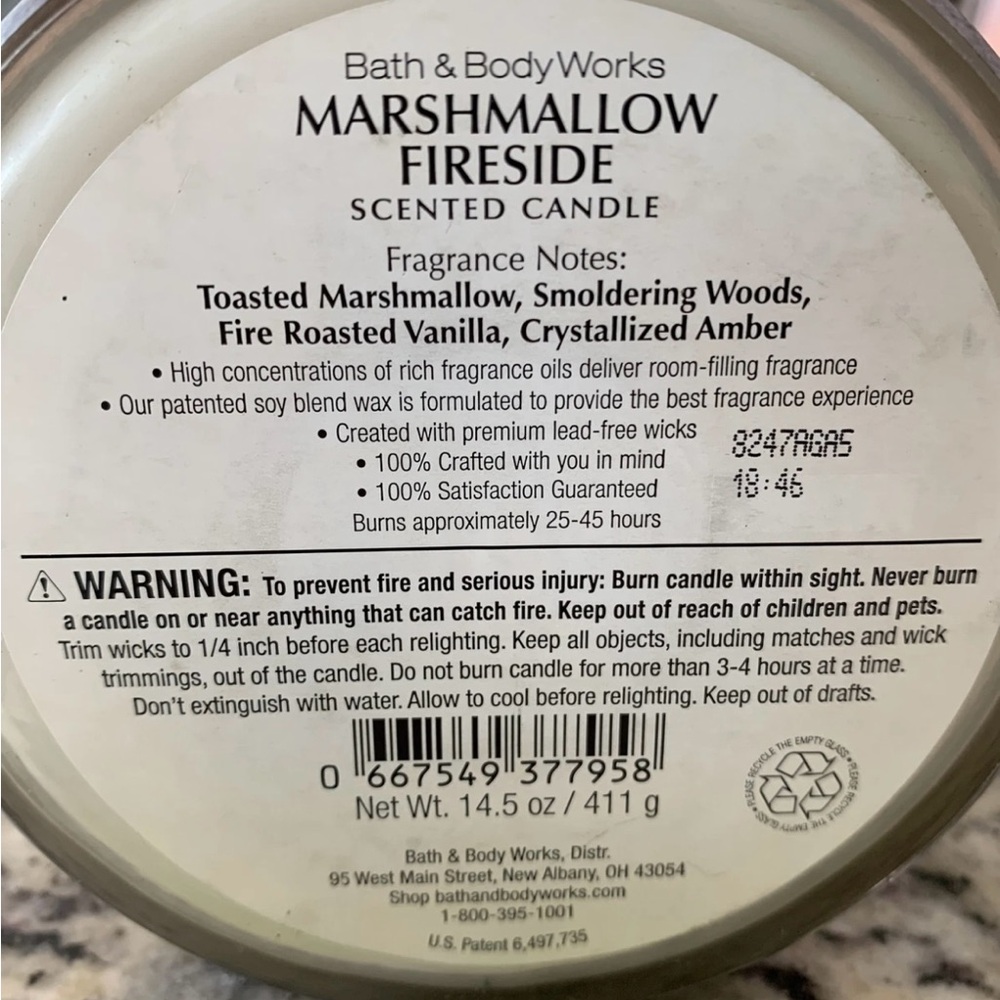 Bath & Body Works: 14.5 Oz 3-Wick Candle: Marshmallow Fireside - Picture 2 of 2